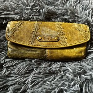 Fossil Mustard Yellow Leather Wallet with Distressed Finish